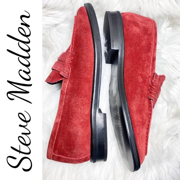 NWOB STEVE MADDEN MADISON RED SUEDE LEATHER LOAFER RESORT ELEGANT, WOMEN’S 9.5 - Picture 3 of 14